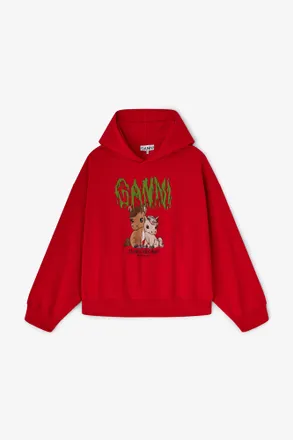 Ganni Red Graphic Cropped Hoodie - Size XXS Organic Cotton