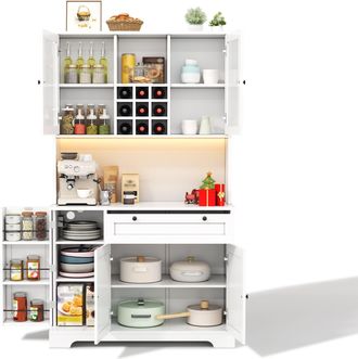 STILVORA Aparador De Cocina Con 5 Puertas, 1 Caj&oacute;n, Baldas Ajustables, Led Y Enchufes, En Mdf, 105 X 40 X 180 Cm, Blanco