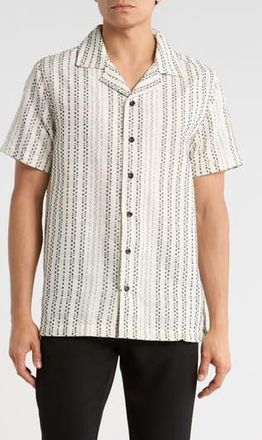 Karl Lagerfeld Stripe Camp Shirt in White/Black at Nordstrom Rack, Size Xx-Large