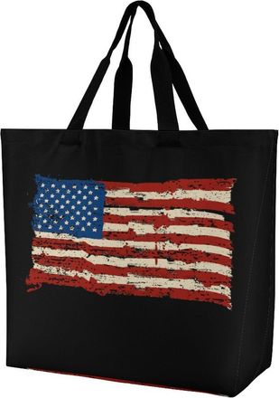 Generic Distressed U.s. Flag Large Reusable Shopping Bag Lightweight Foldable Tote Bags Washable Shoulder Handbag