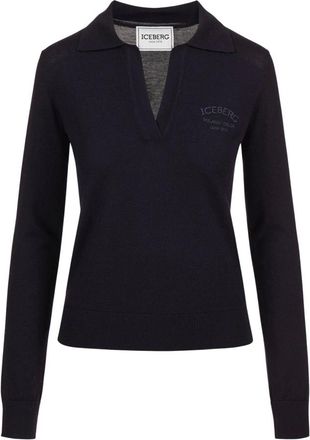 Iceberg Truien & Vesten, Dames, Blauw, M, Wol, Blauwe polo met lange mouwen van extra fijne Merinowol met Iceberg-logo