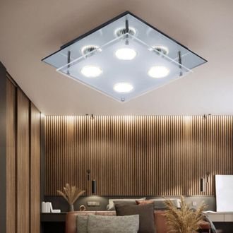 Globo Lighting Plafoniera lampada camera da letto luce lampada in vetro soggiorno, 4 fiamme, vetro cromato bordo specchio trasparente, 4x led 12W 1000Lm