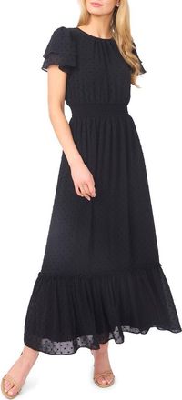 CeCe by Cynthia Steffe Flutter Sleeve Swiss Dot Chiffon Maxi Dress in Rich Black at Nordstrom, Size Xx-Small