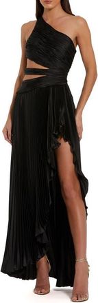 Mac Duggal One Shoulder Pleated Charmeuse Gown with Slit in Black at Nordstrom, Size 12