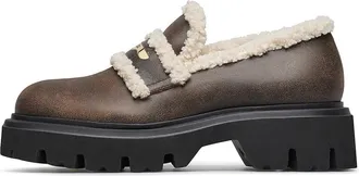 Loriblu Loafer met imitatiebontvoering - Dames - Loafers - Bruin - 35 EU - Leer - Schoenen