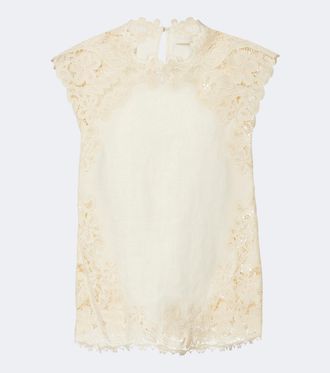 Ulla Johnson Top Amelie de lino con croch&eacute;