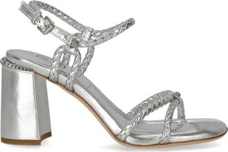 Ash Zilveren geweven sandaal met hak en studs - Dames - Sandalen met hakken - Grijs - 38 EU - Leer - Schoenen