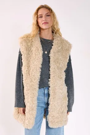 NASTY GAL Curly Faux Fur Borg Gilet in Ecru at Nordstrom, Size 10
