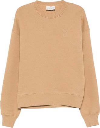 Ami Felpa in cotone con ricamo cuore - Toni neutri