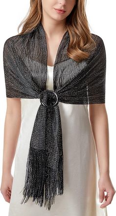Heekpek Women Sparkling Shawls and Wraps Silver Shawl Metallic Scarf for Bridal Bridesmaid Wedding Evening Party Formal Ball, black, One size