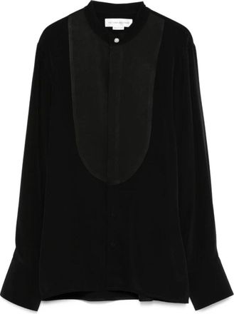 Victoria Beckham Bib Detail Blouse - Dames - Blouses - Zwart - 2XS - Satijn - Overhemden