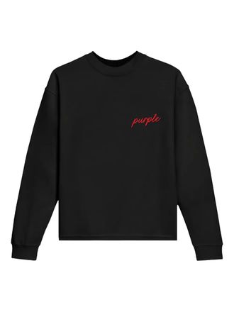 Purple logo-embroidered long-sleeve T-shirt - men - Cotton - L - Black