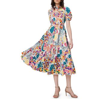 Diane Von F&uuml;rstenberg Queena Tie Belt Stretch Cotton Midi Dress in Patched Floral at Nordstrom Rack, Size Xx-Small