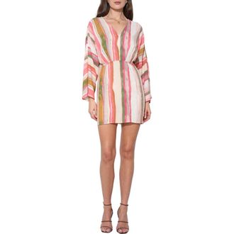Adelyn Rae Julianna Stripe Long Sleeve Minidress in Red/Natural at Nordstrom, Size X-Large