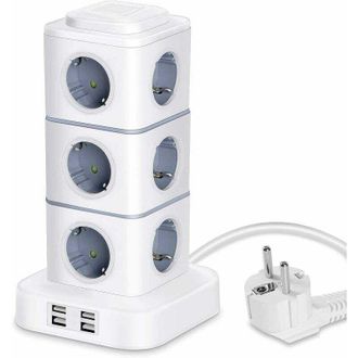OEM Regleta De Enchufes Vertical De 12 Tomas (2500 W/10 A) Con 4 Puertos Usb, Protecci&oacute;n Contra Sobretensiones Y M&uacute;ltiples Tomas, Ideal Para El Hogar Y La