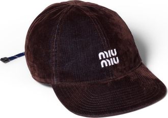 Miu Miu Velvet Baseball Cap, Woman, Brown/baltic Blue, Size S