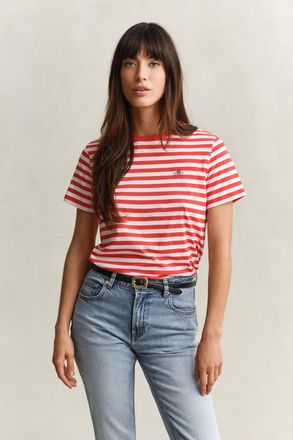 GANT Women Striped Shield T-Shirt (XXL) PERFECT RED