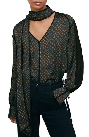 Reiss Eddie Foulard Print Tie Front Button-Up Shirt in Navy at Nordstrom, Size 14 Us