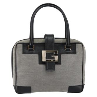 Gucci Vintage Square G Canvas Gray Canvas Handbag (Pre-Owned)