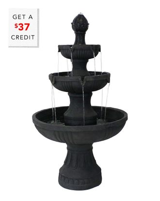 Sunnydaze Black Flower Blossom 3-Tier Outdoor Water Fountain Garden Feature -43In With $37 Credit