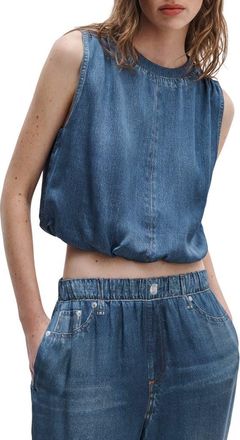 Rag & Bone rb Miramar Satin Mica Sleeveless Crop Bubble Top in Jasper at Nordstrom, Size X-Small