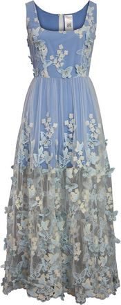 Chic Star Womens 3D Floral Long Dress, Blue, 0X