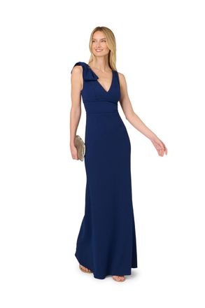 Adrianna Papell Womens Mermaid Crepe Dress - Blue - Size 20 UK