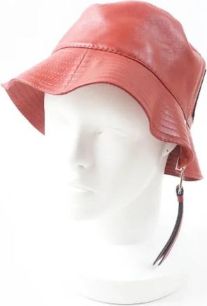 Loewe Pre-owned Fisherman Hat Lamsleer Bucket Hat - Dames - Vintage Accessoires - Rood - ONE Size - Leer - Vintage