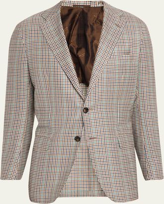 Kiton Mens Cashmere and Silk Multi-Check Deconstructed Sport Coat