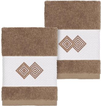 Linum Home Textiles 100% Turkish Cotton Noah 2Pc Embellished Washcloth Set
