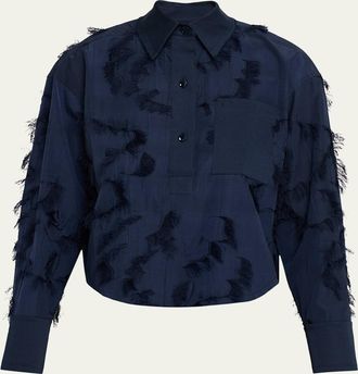 Jason Wu Long Sleeve Fringe Fil Coupe Collared Shirt