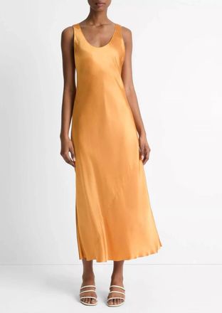 Vince Satin Bias Tank Dress In Marigold