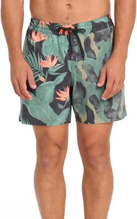 Billabong Good Times Palm Tree Swim Trunks in Rifle Green at Nordstrom, Size X-Large