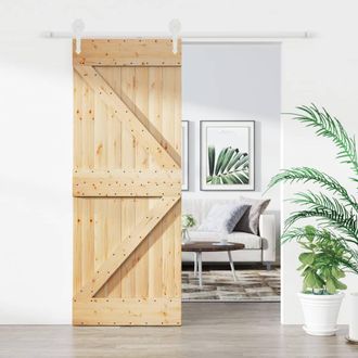 Berkfield Home Sliding Door with Hardware Set 85x210 cm Solid Wood Pine in Brown