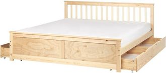 Beliani Cama Con Somier De Madera De Pino Mdf Minimalista Con Almacenaje 4 Cajones 180 X 200 Cm Marr&oacute;n Claro Olendon