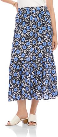 Karen Kane Front Slit Tiered Midi Skirt in Print at Nordstrom, Size X-Large P