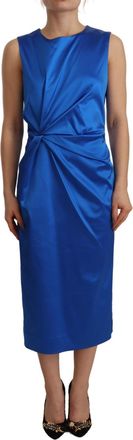 Parosh Acetate Royal Blue Roundneck Sleeveless Sheath Midi Womens Dress (Pre-Owned)
