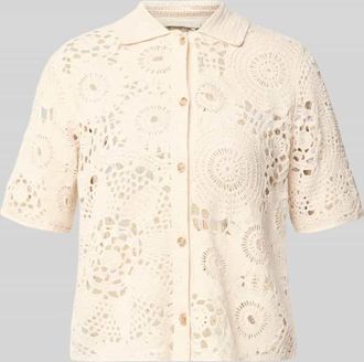 Milano Milano Italy Bluse in H&auml;kel-Optik mit Knopfleiste in Sand, Gr&ouml;&szlig;e XXL