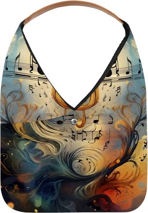 Generic Vintage Music Print Reusable Lightweight Grocery Bags - Foldable Into Compact Pouch, Washable & Sturdy, Multipurpose for Shopping and Travel