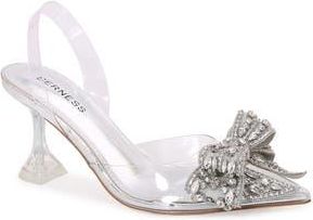 Berness Nina Rhinestone Bow Clear Kitten Heel Pump in Silver at Nordstrom Rack, Size 7.5