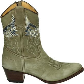 Sendra Schoenen, Dames, Groen, 38 EU, Leer, Western Dameslaars in Groen Nubuck