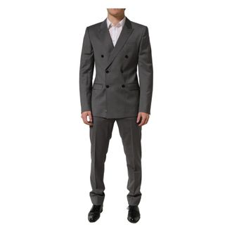 Dolce & Gabbana Double Breasted Suits, male, Gray, Size: L Martini Slim Fit Formal 2-Piece Suit
