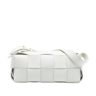 Bottega Veneta Pre-owned Woven Lambskin Shoulder Bag - Dames - Pre-owned - Wit - Maat: ONE Size Leer