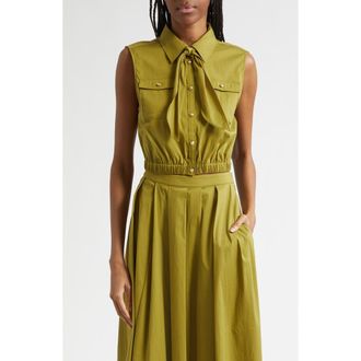 Cinq &agrave; Sept Lou Tie Cotton Blend Top in Dark Cardamom at Nordstrom, Size Xx-Small