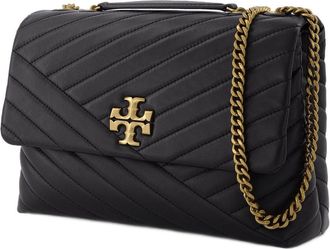 Tory Burch Womens Kira Chevron Shoulder Bag Black Lambskin