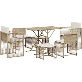 vidaXL Set Comedor De Jard&iacute;n 7 Pzas Con Cojines Rat&aacute;n Sint&eacute;tico Beige Vidaxl