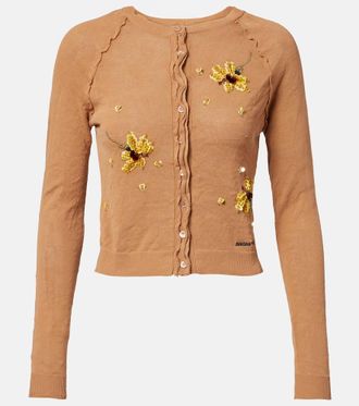 Shushu/Tong Beaded floral cotton-blend cardigan