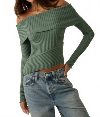 Promesa So Fine Semi-Sheer Rib-Knit Foldover Top In Pine Green