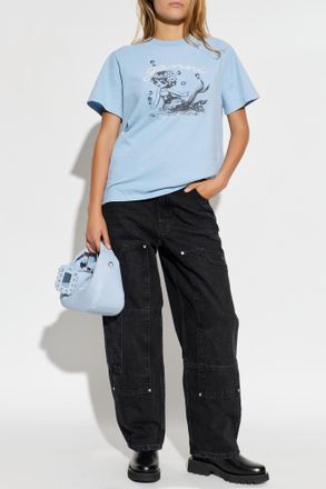 Ganni T-shirt With Print, Womens, Blue