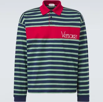 Versace Striped cotton jersey polo shirt